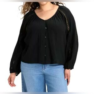 Universal Thread-Women’s Balloon Long Sleeve Black Lace Blouse